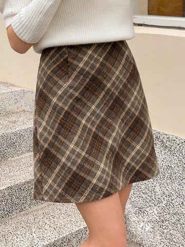 DAZY Plaid Print Zip Back Skirt