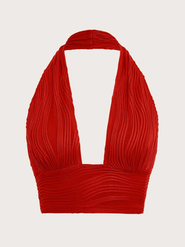ICON Solid Backless Crop Halter Top