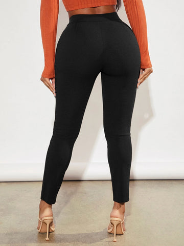 SXY Solid Split Hem Leggings