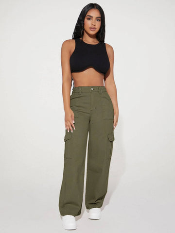 PETITE High Waist Flap Pocket Cargo Jeans