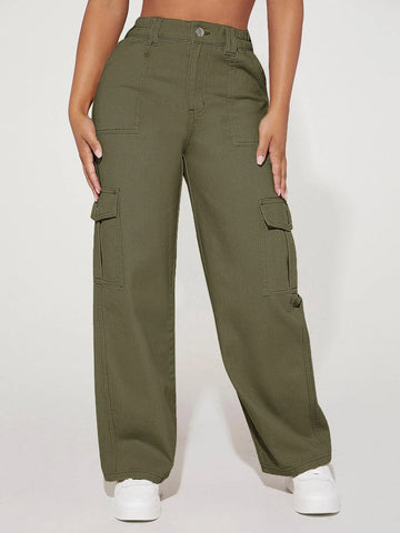PETITE High Waist Flap Pocket Cargo Jeans