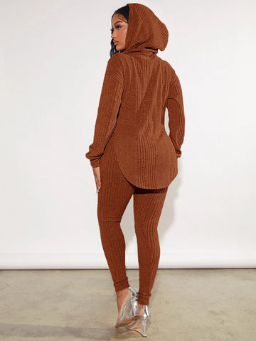 SXY Drop Shoulder Curved Hem Top & Leggings