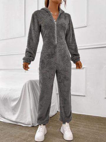 EZwear Zip Up Hooded Teddy Jumpsuit