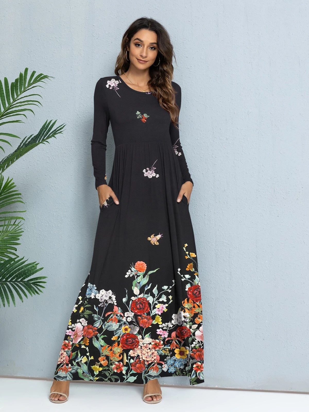 DEARCASE Floral Print Hidden Pocket Maxi Dress