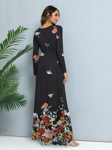 DEARCASE Floral Print Hidden Pocket Maxi Dress
