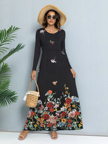 DEARCASE Floral Print Hidden Pocket Maxi Dress