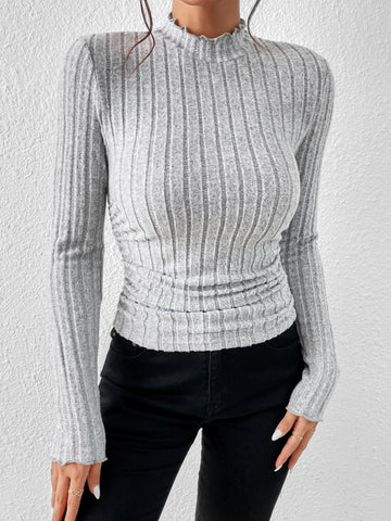 EZwear Mock Neck Lettuce Trim Tee