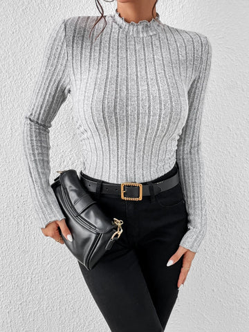 EZwear Mock Neck Lettuce Trim Tee