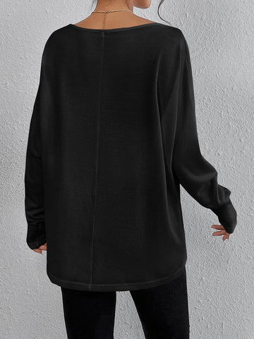 EZwear Solid V Neck Batwing Sleeve Tee