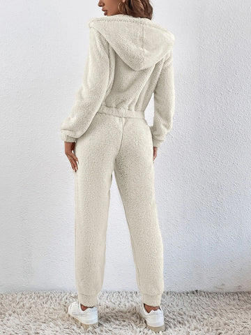 Zip Up Hooded Teddy Jacket & Pants