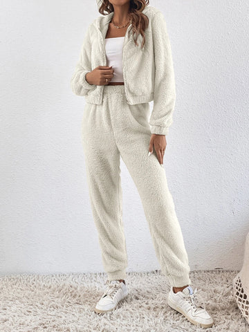 Zip Up Hooded Teddy Jacket & Pants