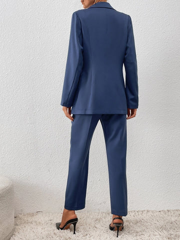 Double Breasted Flap Detail Blazer & Slant Pocket Suit Pants