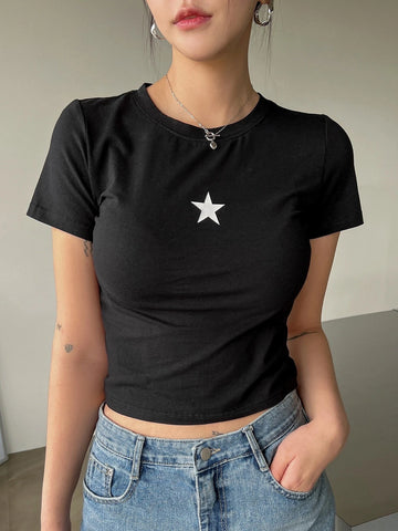 DAZY Star Print Crop Tee