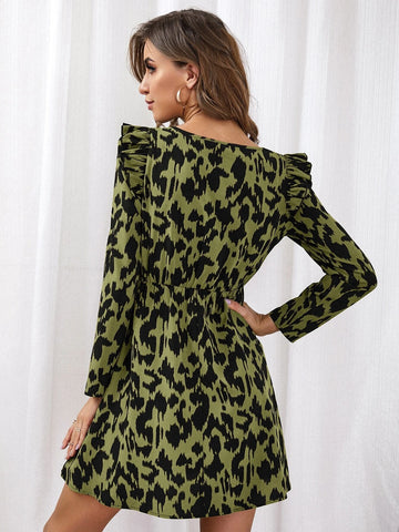 Allover Print Ruffle Trim Dress