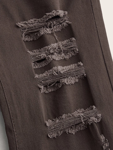 ROMWE STPL Ripped Raw Hem Flare Leg Jeans