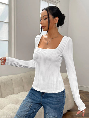 Square Neck Ribbed Knit Tee