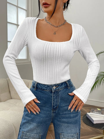 EZwear Square Neck Ribbed Knit Tee