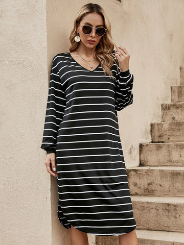 Striped Print Drop Shoulder Tee Dress