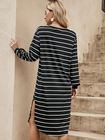 Striped Print Drop Shoulder Tee Dress