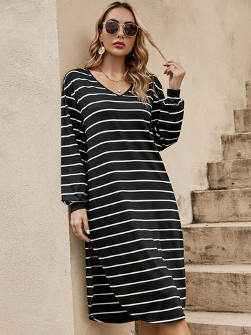 Striped Print Drop Shoulder Tee Dress