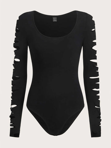 PUNK Grunge Scoop Neck Cut Out Bodysuit