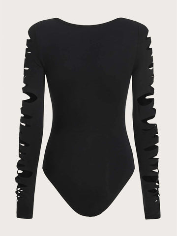 PUNK Grunge Scoop Neck Cut Out Bodysuit