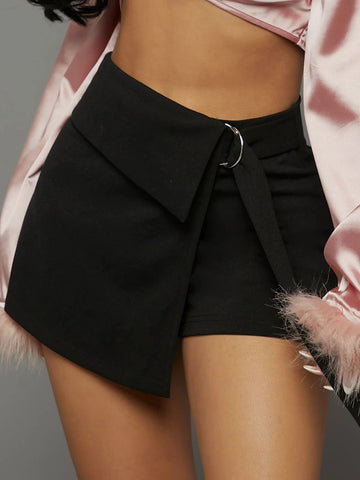 High Waist O-ring Detail Skort