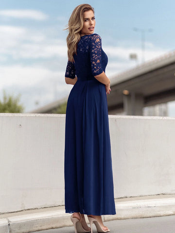 MIUSOL Lace Yoke Ruffle Trim Chiffon Formal Dress