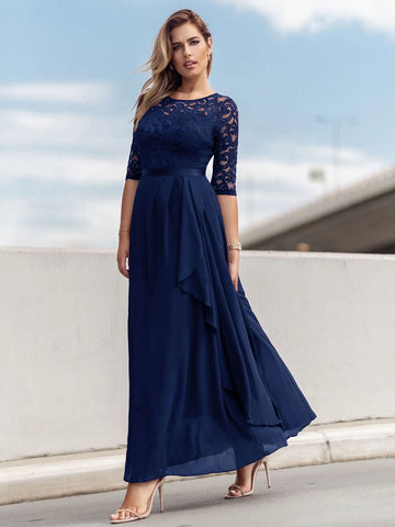 MIUSOL Lace Yoke Ruffle Trim Chiffon Formal Dress