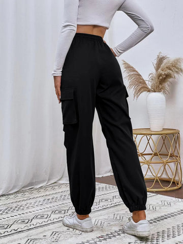Flap Pocket Drawstring Waist Cargo Pants