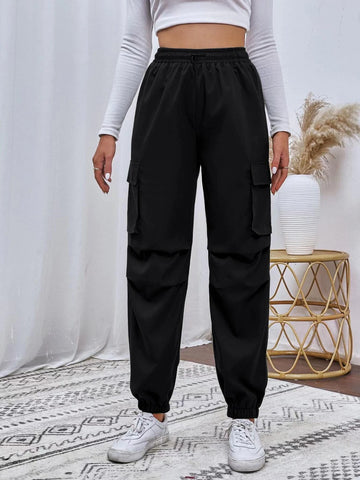 Flap Pocket Drawstring Waist Cargo Pants