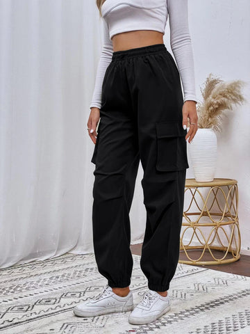 Flap Pocket Drawstring Waist Cargo Pants