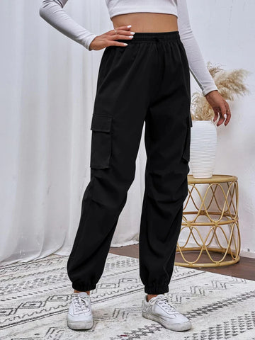 Flap Pocket Drawstring Waist Cargo Pants
