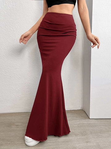 EZwear High Waist Ruched Mermaid Hem Skirt