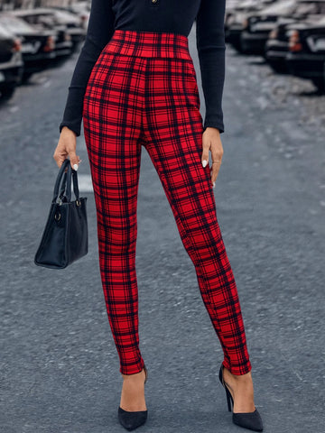 High Waist Plaid Print Leggings