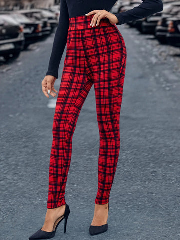 High Waist Plaid Print Leggings