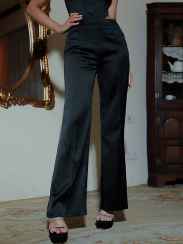 D&M High Waist Button Detail Satin Pants