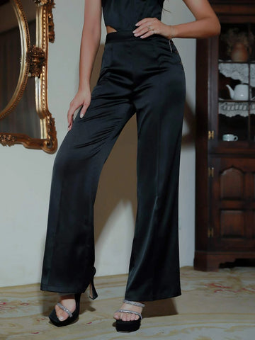 D&M High Waist Button Detail Satin Pants