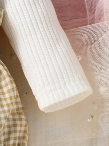 Baby Ruffle Trim Tee & Gingham Print Paperbag Waist Bow Front Shorts