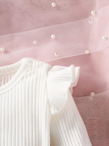 Baby Ruffle Trim Tee & Gingham Print Paperbag Waist Bow Front Shorts