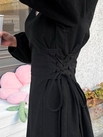 DAZY Surplice Neck Bishop Sleeve Lace Up Side Dress