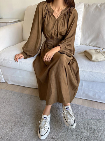 DAZY Notched Neckline Raglan Sleeve Dress
