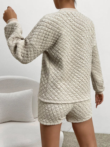 Solid Drop Shoulder Sweatshirt & Shorts