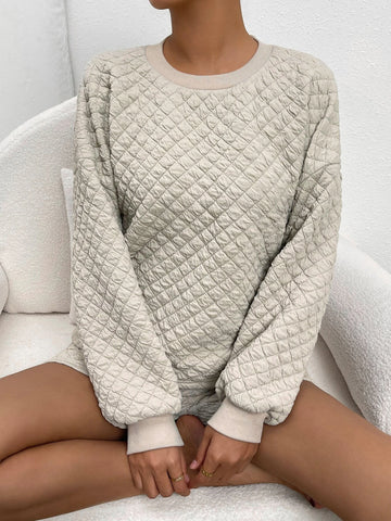 Solid Drop Shoulder Sweatshirt & Shorts