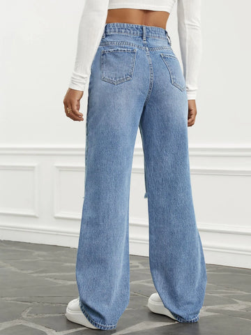 High Waist Ripped Wide Leg Jeans