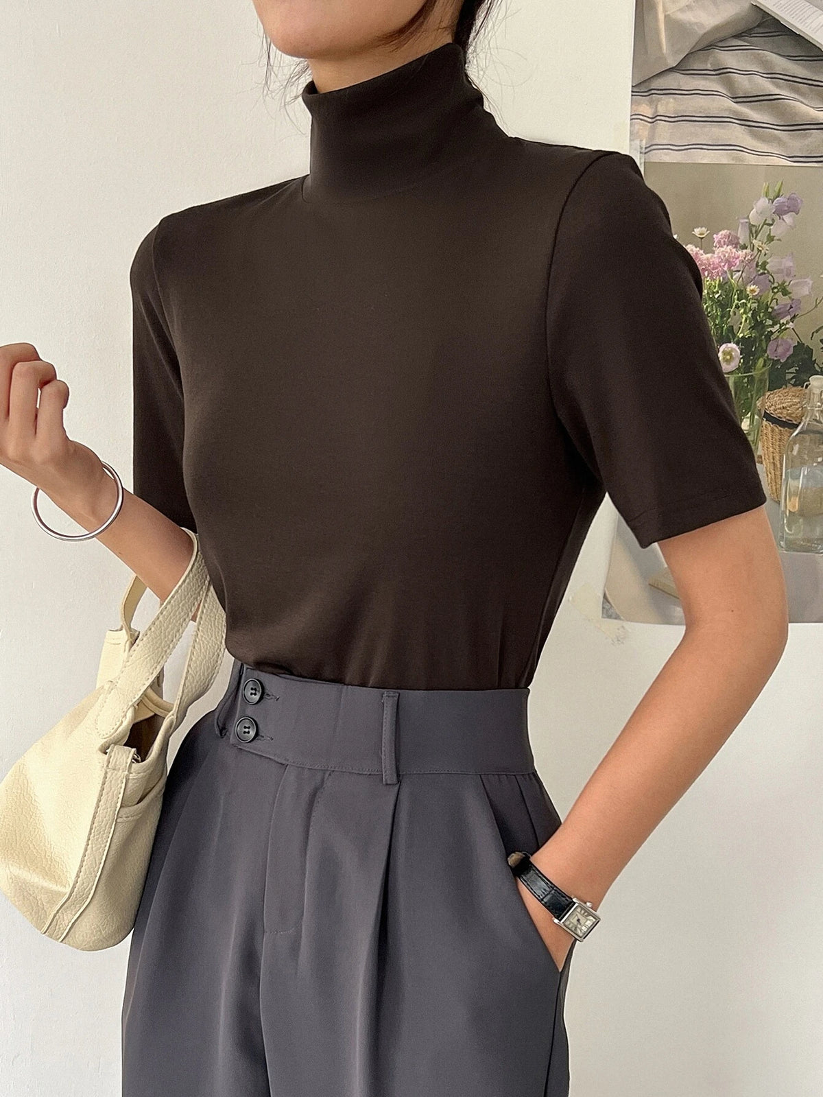 DAZY Solid High Neck Tee