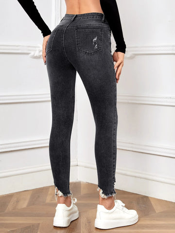 Ripped Raw Hem Skinny Jeans
