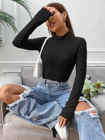Mock Neck Rib-knit Tee Bodysuit