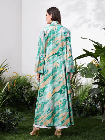 Brush Print Open Front Coat & Top