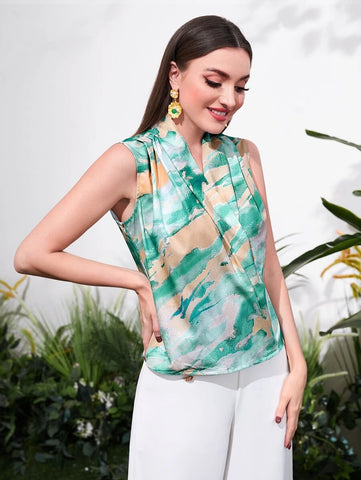 Brush Print Open Front Coat & Top